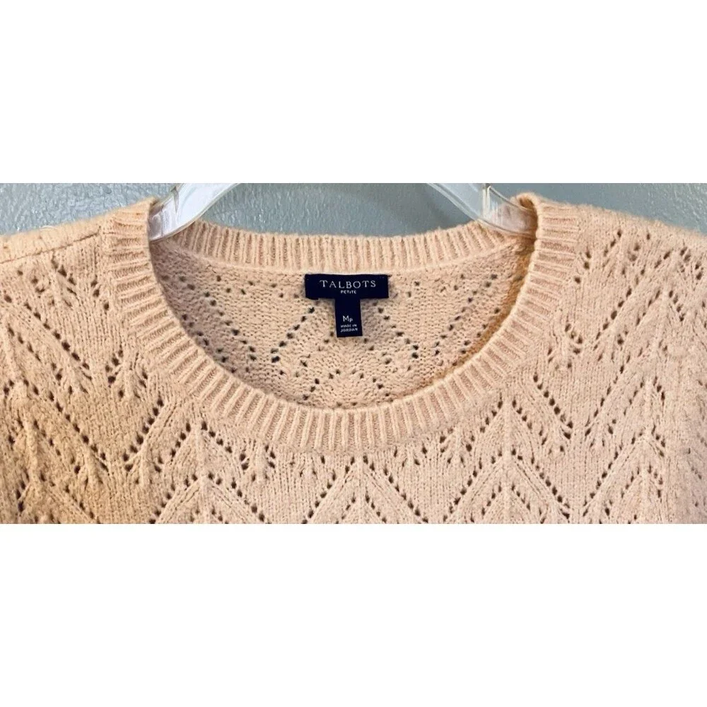 Talbots Petite Soft Open Knit Pink Pullover Long Sleeve Sweater Size MP